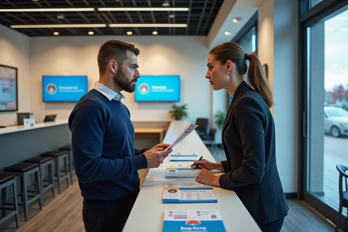 Client en train de demander un permis de conduire international au comptoir d'une agence CAA au Canada