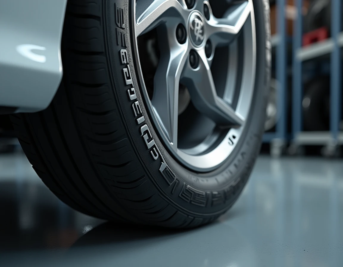 Gros plan sur les marquages embossés du flanc d'un pneu runflat Michelin montrant le logo et la désignation ZP sur la gomme noire