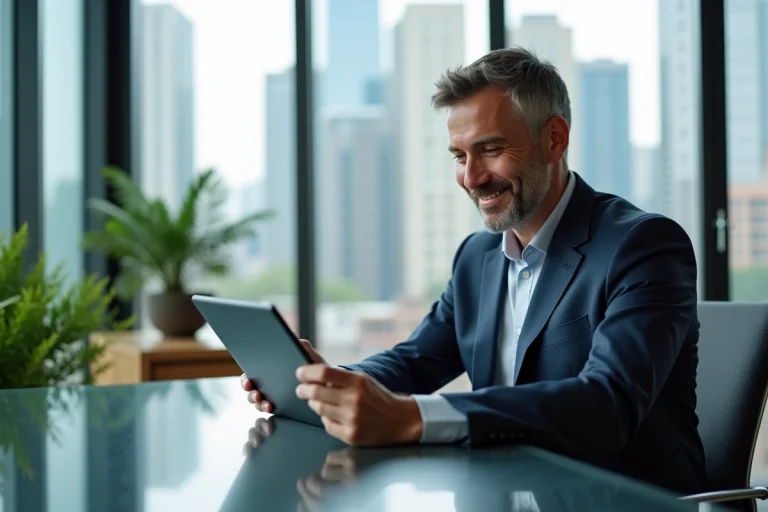 Homme d'affaires souriant dans un bureau moderne