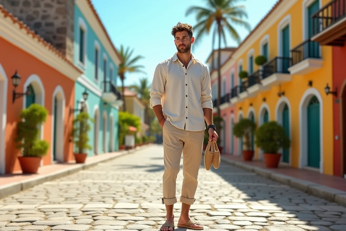 Jeune homme dans une place en Caribbean avec chaussures légères