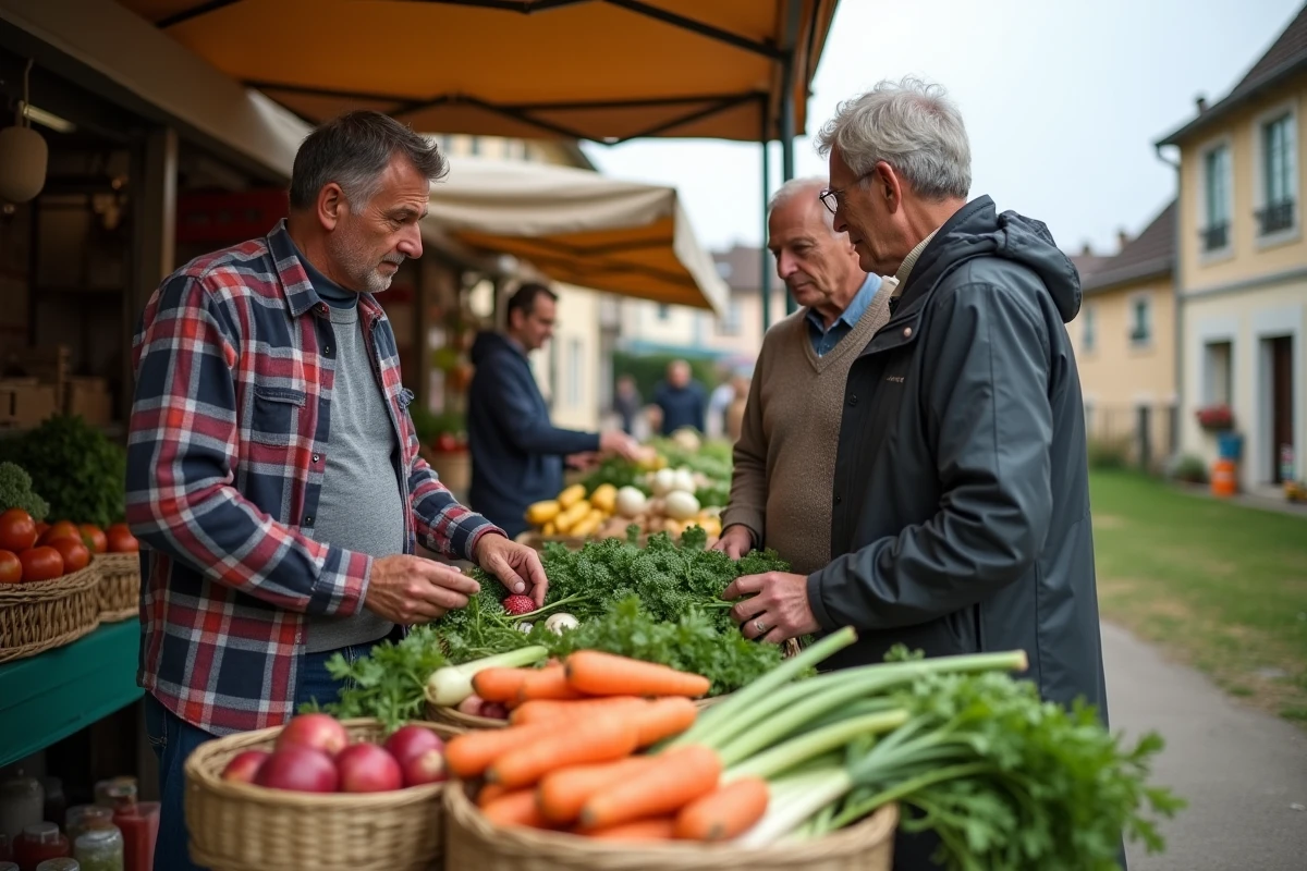 Marché local en plein air dans la communauté de communes du Véron avec producteurs et habitants