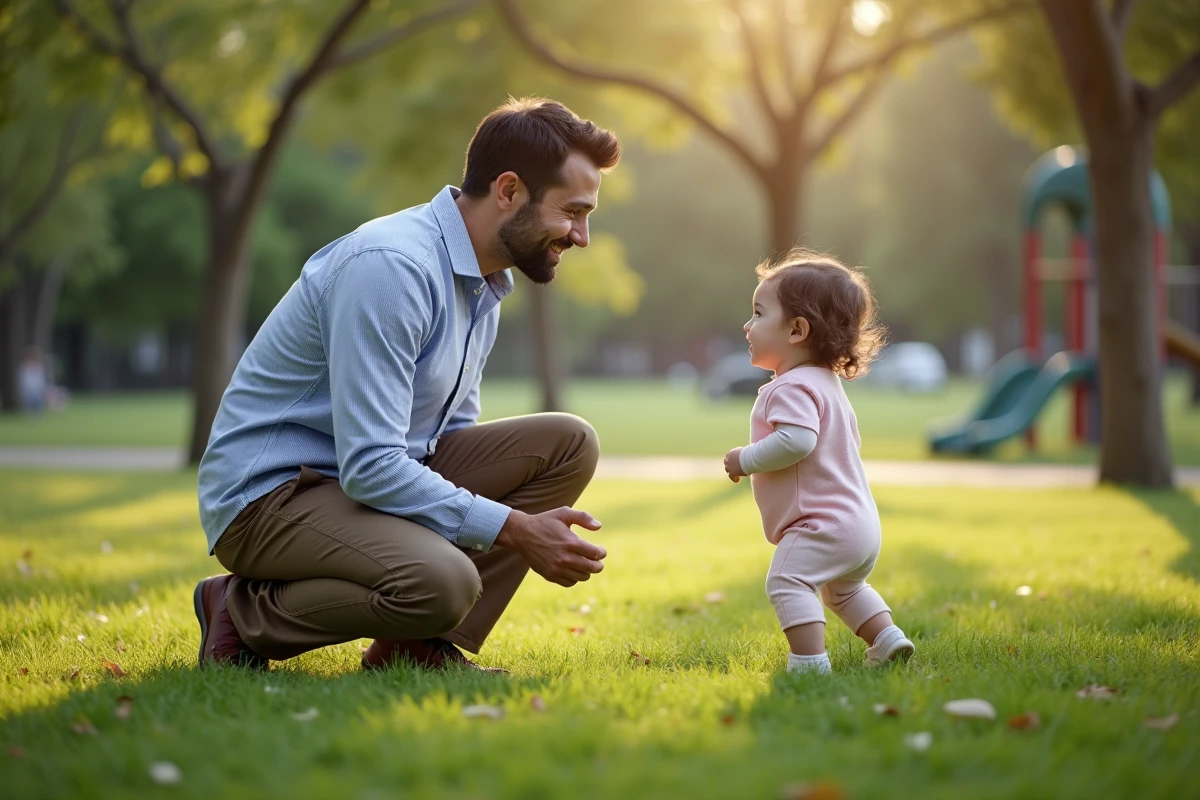 Père jouant avec sa fille dans un parc en plein air