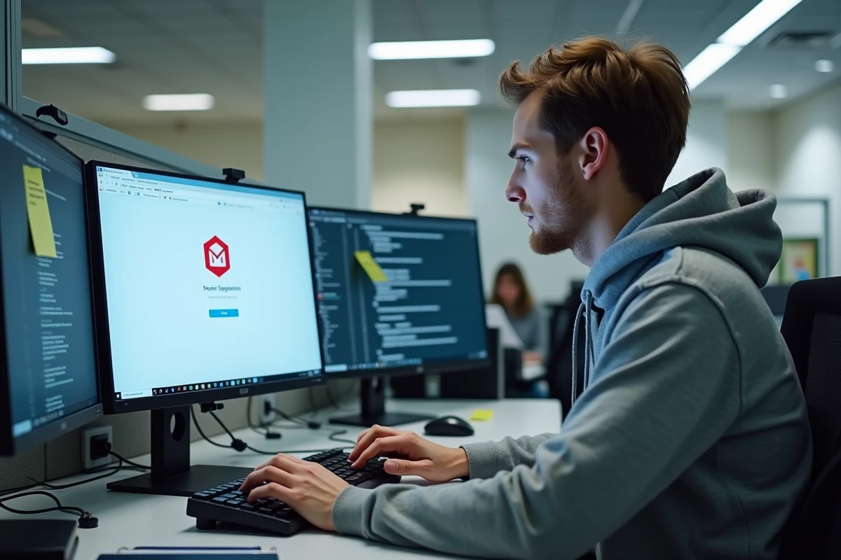Technicien informatique résolvant un problème de connexion au webmail de l'académie de Lyon sur un poste de travail